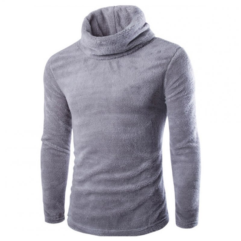 Slim Pullover Long Sleeves and High Collar Sweater Solid Color Base Shirt for Man light grey_3XL