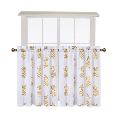 Wholesale Small Window Curtains Tiers Set Pineapple Printed Plain
