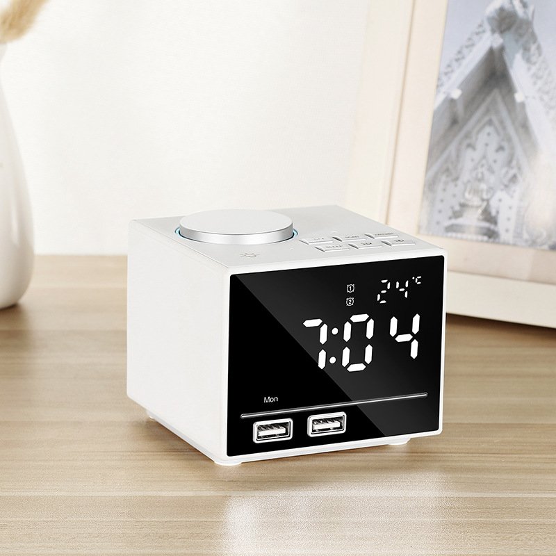 Smart Alarm Clock Bluetooth Speaker with LED Bedside Light Snooze Function Dual USB Port white_100 * 80 * 45