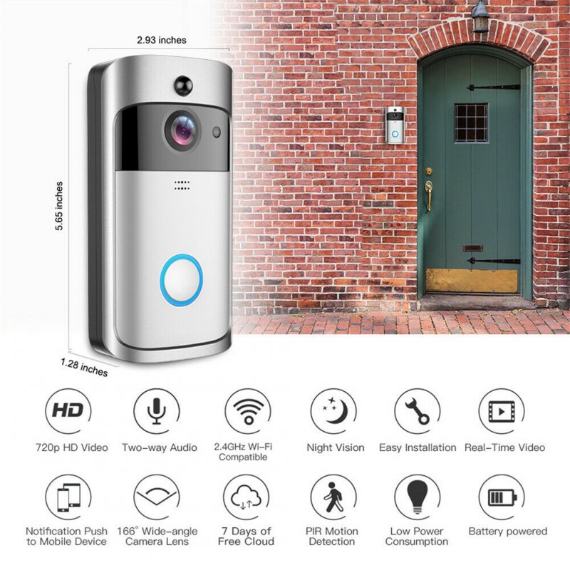 Smart Door Bell Wireless Wifi Rain-proof Night Vision Intercom Camera Doorbell V5-M3 Silver
