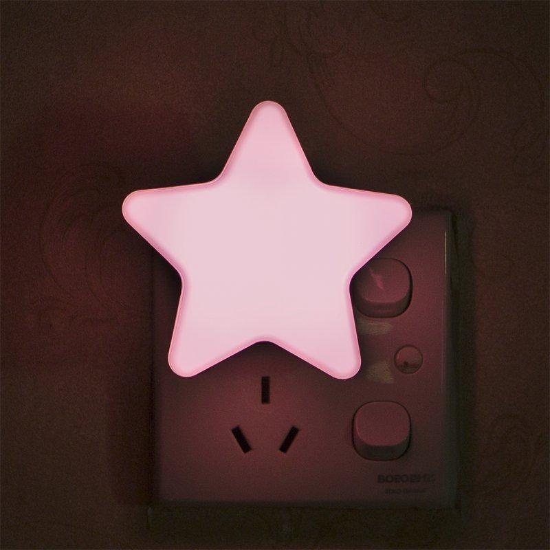 Smart Light Sensor Star-shape LED Bed Light Night Lamp Home Office Decoration Gift Pink_U.S. regulations