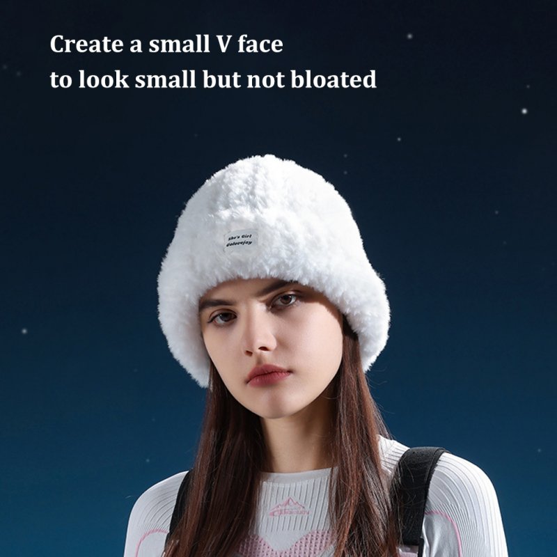 Women Fashion Cute Plush Hat DMZ95 Thickened Skullcap Female Stylish Solid Color Beanie Hats Casual Winter Outdoor Bonnet Caps DMZ95 black One size fits all