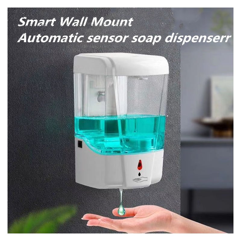 Soap Dispenser Battery Powered 700ml Wall-Mount Automatic IR Sensor Touch-free Kitchen Soap Lotion Pump for Kitchen Bathroom white