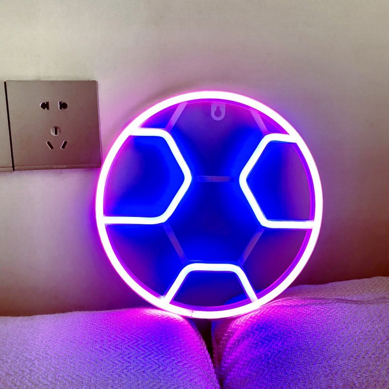 Soccer Neon Sign For Bedroom, Battery/USB Powered LED Football Neon Lamp Sports Neon Sign For Home Bedroom Club Party Wall Hanging Decor pink+blue