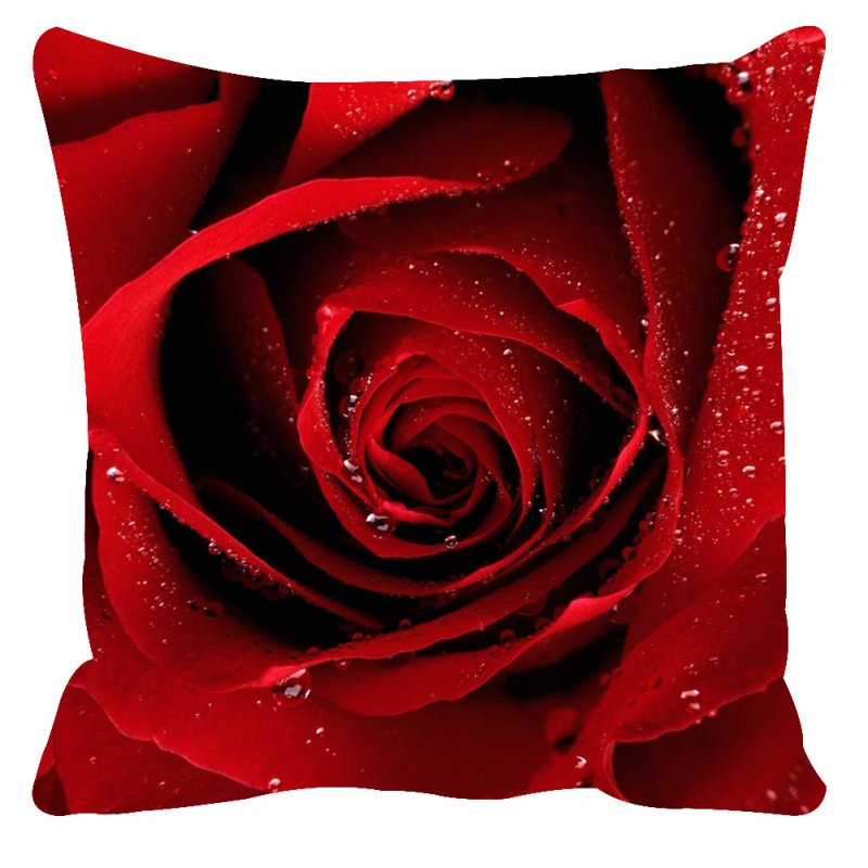 Soft Rose Printing Cushion Cover Pillow Cover Throw Case for Home Sofa Car Decoration(No Pillow Inner) Waterdrop rose_45*45cm