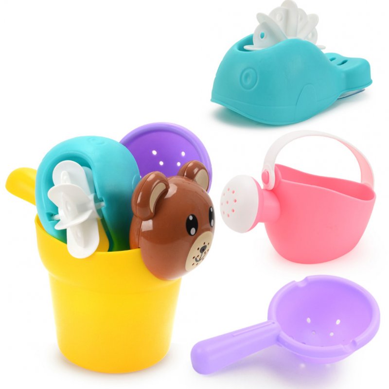 Soft Silicone Beach Toys for Children SandBox Set Kit Bucket Shovel Kettle 4 piece set (bear pot)