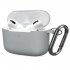 Soft Silicone Case for Airpods Pro Shockproof Hook Protective Bags With Keychain Earbuds Cover light grey
