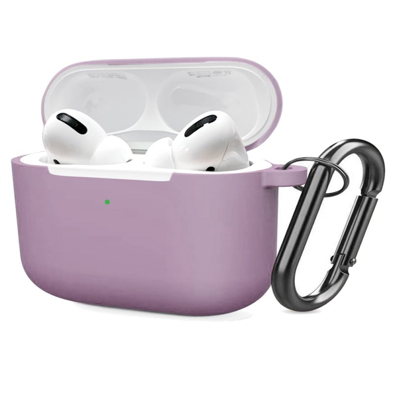 Soft Silicone Case for Airpods Pro Shockproof Hook Protective Bags With Keychain Earbuds Cover purple