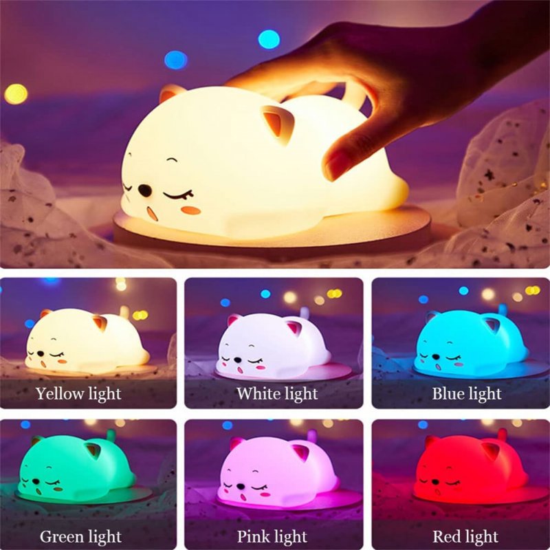Soft Silicone Usb Rechargeable Night  Light Cartoon Cat Shape Touch-sensor Bedroom Bedside Lamp Home Decoration Kids Baby Gifts Basic