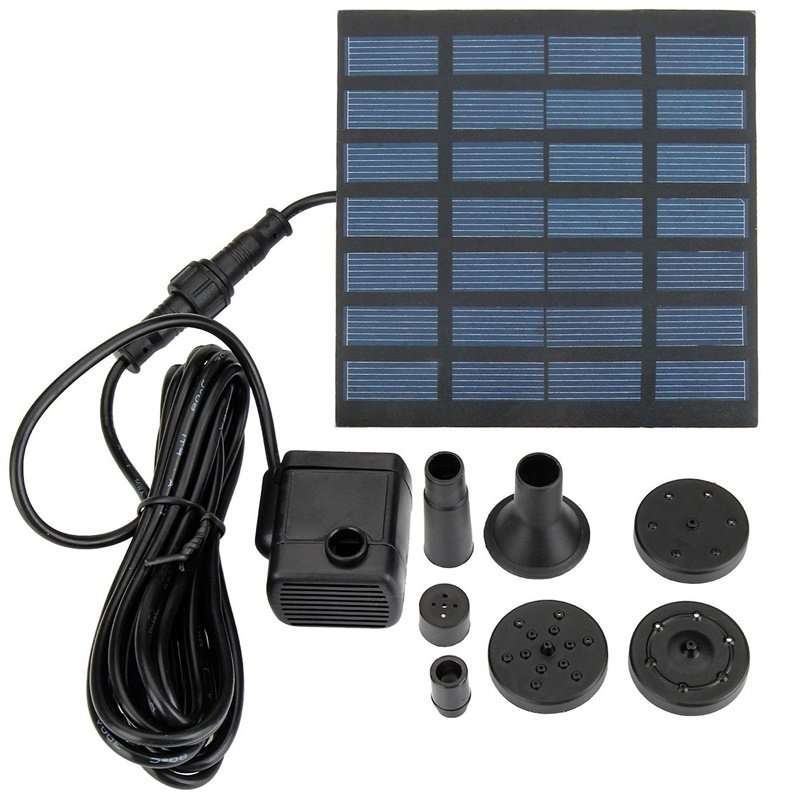 Solar Fountain Free Standing Floating Submersible Solar Water Pump Set with 4 Sprinkler Heads for Swimming Pool Garden black
