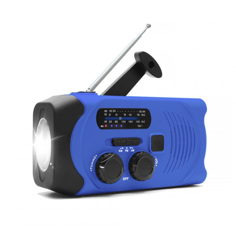 Solar Hand Crank Radio Weather Radio for Emergency with AM/FM, LED Flashlight, Reading Lamp blue