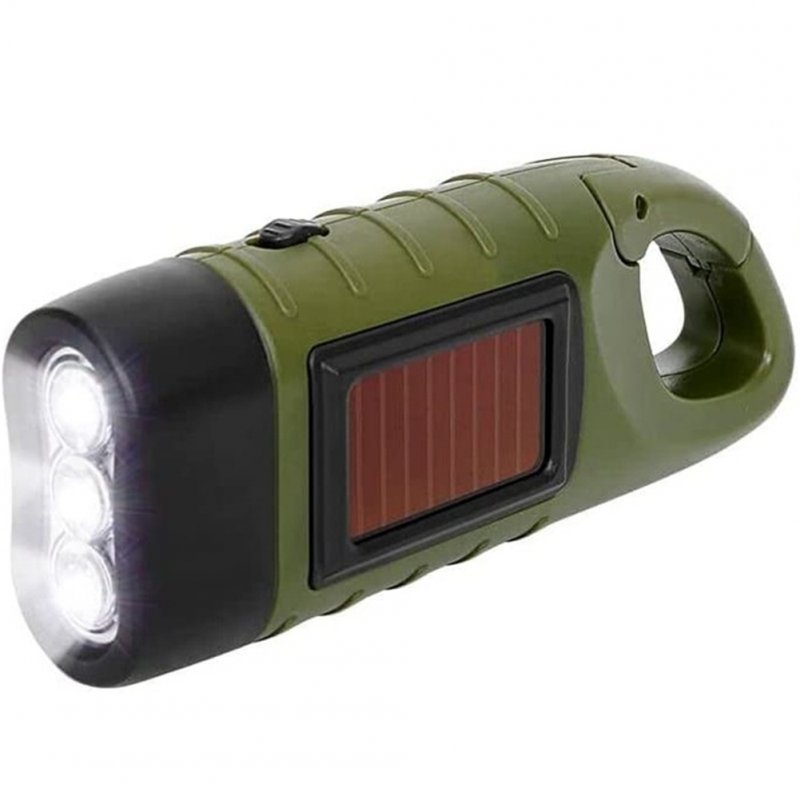 Solar Hand Press Crank Flashlight Portable Rechargeable Ergonomic Design Torch