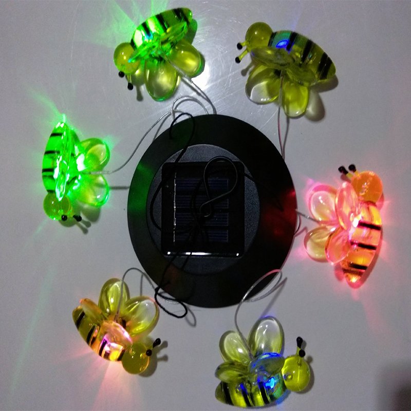 Solar LED Light Color Changing Wind Chimes Bee Pendant Bell Yard Garden Home Decor