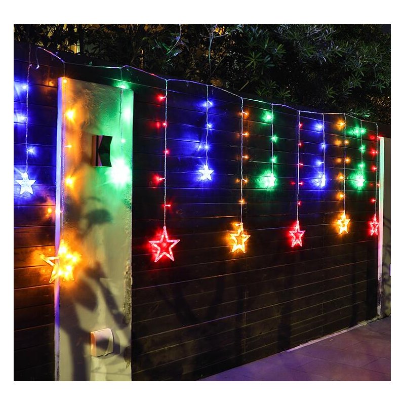 Solar LED String Light Curtain Lamp for Outdoor Garden Party Decoration Star moon 3.5 meters wide (color light + remote control)