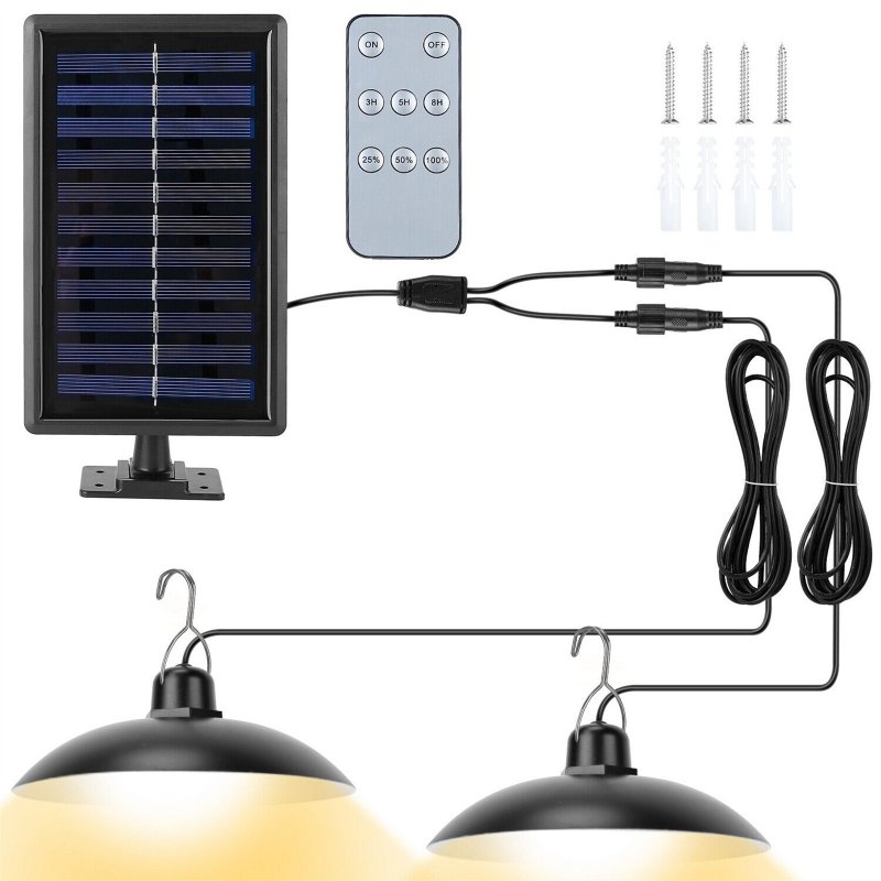 Solar Led Pendant Light 3-level Brightness Double Head Lamp