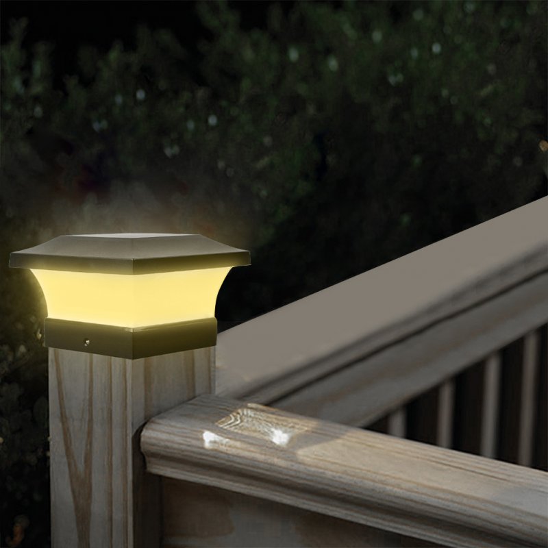 Solar Pillar Lamp LED Waterproof Gate Yard Light Simple Design Black ABS + PC Housing 3000K warm light