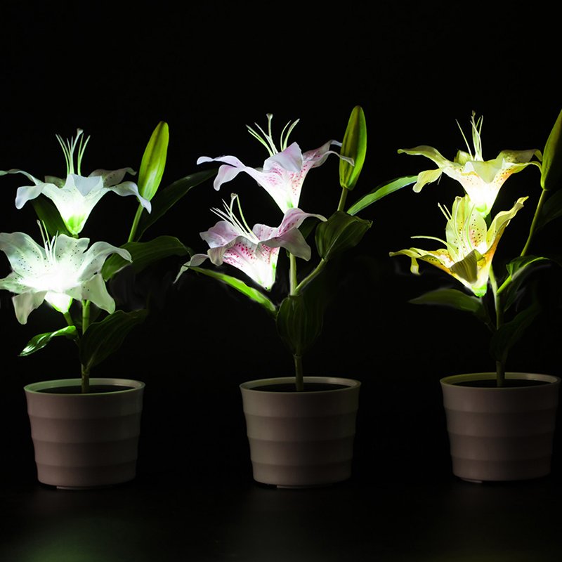 Solar Waterproof Pink Lily Flower LED Lamp