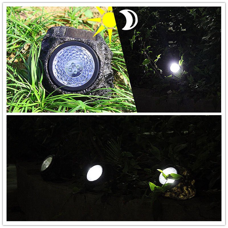 Solar Powered Decorative Resin Stone Spot Light, Outdoor Water Resistant 4 LED Landscape Lamp Light control imitation stone lamp