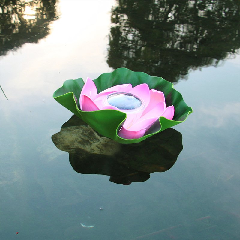 Solar Powered LED Flower Light Lotus Shape Floating Pond Garden Pool Lamp pink