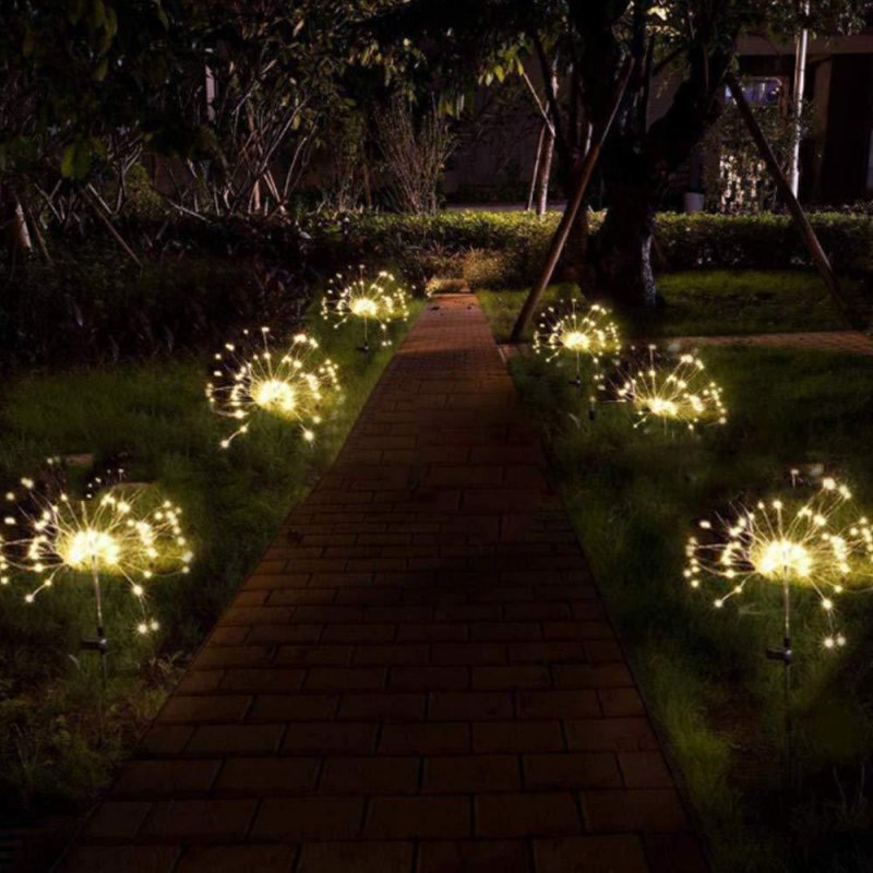 Solar Powered Lawn Light Fireworks Copper Lamp String Waterproof Lamp for Christmas 2 mode 150LED-warm white