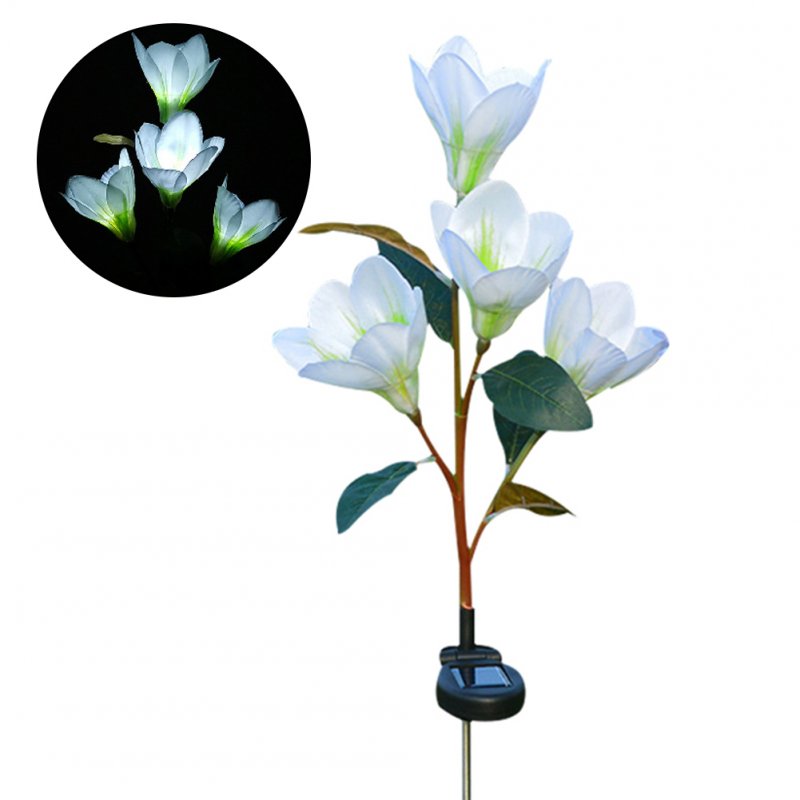 Solar Powered Light Magnolia Flower Shape 4 LEDS Garden Lighting Outdoor Landscape Light white color white light