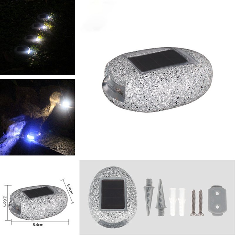 Solar-Powered Resin Stone Shape Pin Lamp Outdoor Waterproof Yard Garden Light Decoration  white light