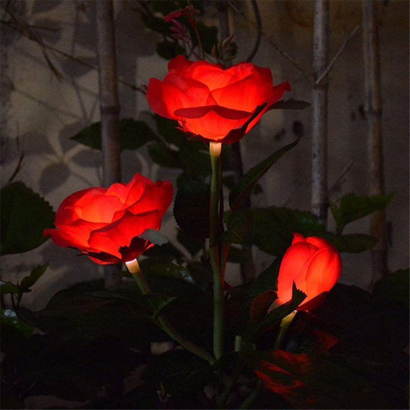 Solar  Rose  Light Led Ground Plug Garden Lawn Light Outdoor Park Simulation Flower Light Red