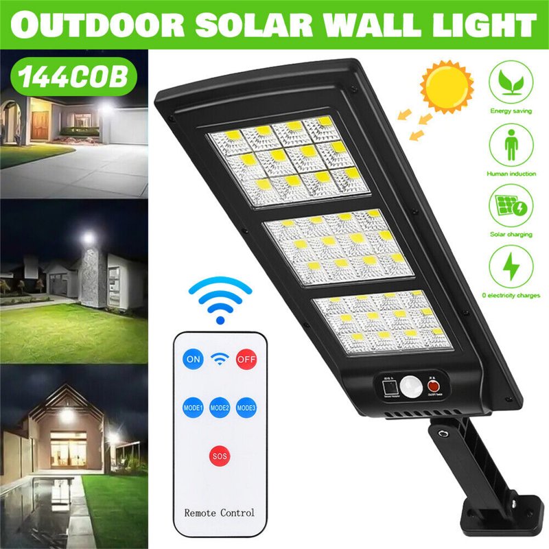 Solar Street Light Motion Sensor, Super Bright 3 Modes Lighting, Dusk To Dawn Solar Security Flood Lights, IP65 Waterproof For Garden Yard Path Parking Lot SL-144 lamp COB