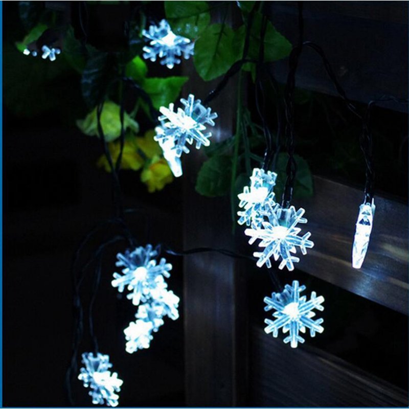 Solar String Lights,20 LED 15 Feet Snowflake Solar Powered String Lights  Warm White