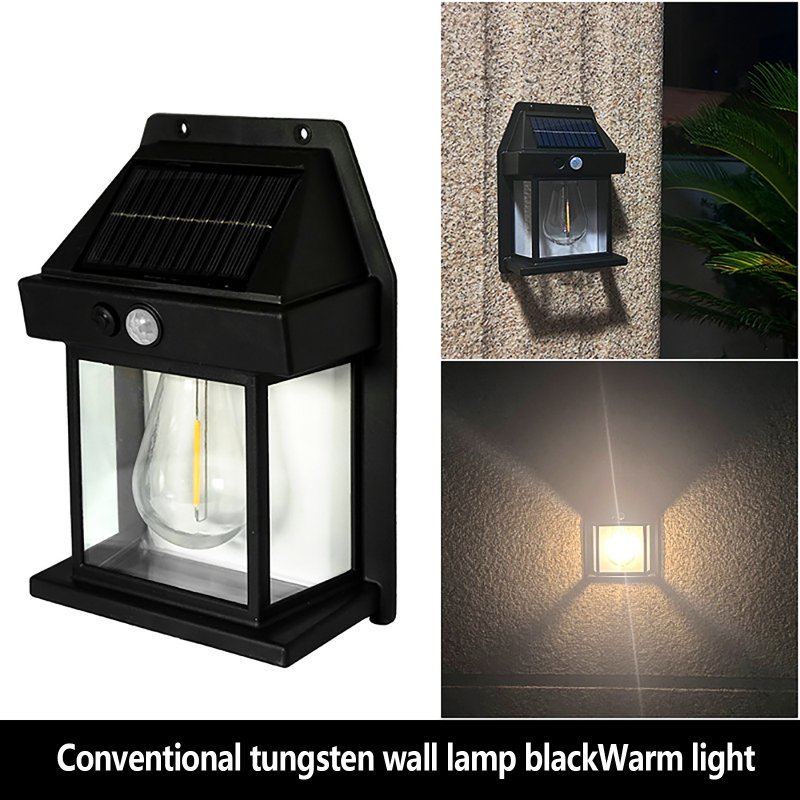 Solar Wall Lights Outdoor Waterproof Led Tungsten Filament Bulb Human Induction 3 Modes Fence Lights