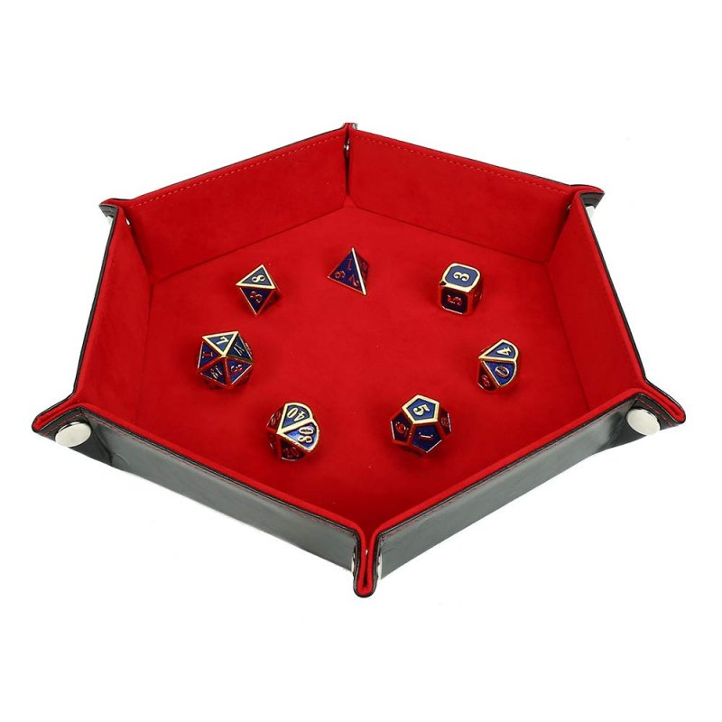 Solid Color Hexagonal Dice Tray Folding PU Storage Box for Table Games  red_30.8*23*5cm