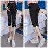 Solid Color Kitten Pattern Cropped Trousers for Pregnant Woman Support Abdomen Black L