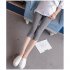 Solid Color Kitten Pattern Cropped Trousers for Pregnant Woman Support Abdomen Light gray  L