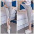 Solid Color Kitten Pattern Cropped Trousers for Pregnant Woman Support Abdomen