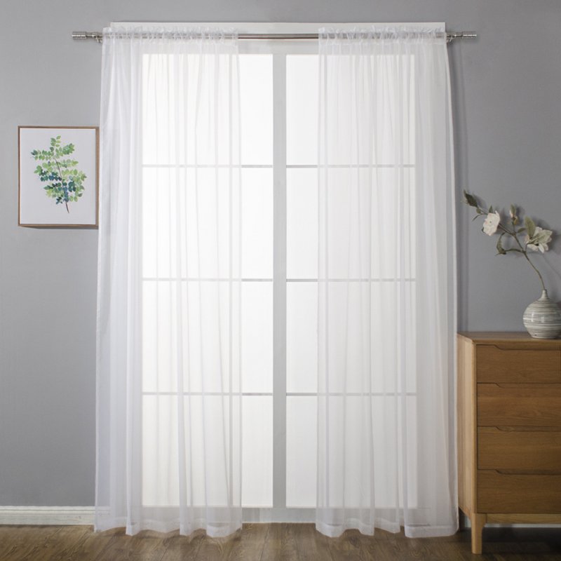 Solid Color Shading Tulle Curtain for Living Room Home Window Decoration white_Wear rod 140 wide X213cm high (55X84