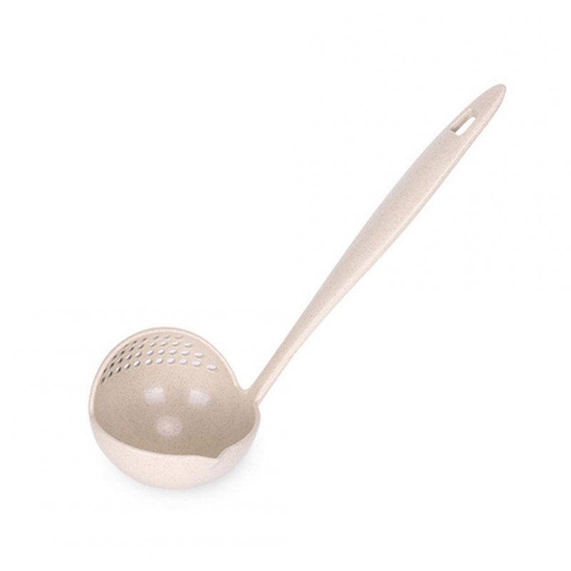 Soup  Spoon Wheat Straw Two-in-one Colorful Long Handles Kitchen Spoon Beige