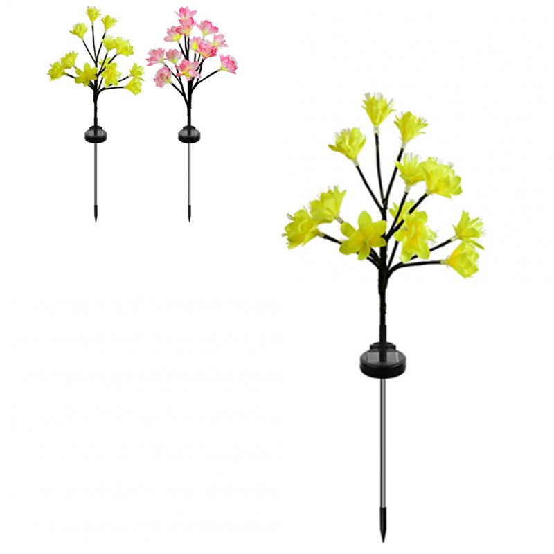 2pcs Solar Peach Blossom Lights IP65 Waterproof Adjustable Stems Leaves Ground Lamp For Outdoor Garden Villa Decoration 