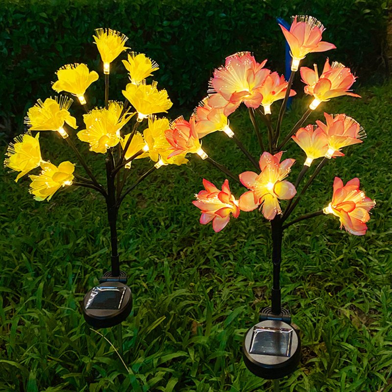 2pcs Solar Peach Blossom Lights IP65 Waterproof Adjustable Stems Leaves Ground Lamp For Outdoor Garden Villa Decoration 