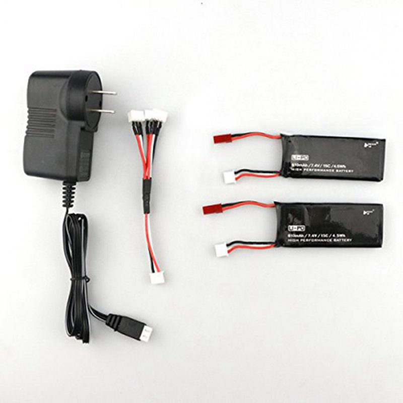 US Spare Parts 2PCS 7.4V 15C 610mAh Battery with Charger Set for Hubsan H502S RC Quadcopter