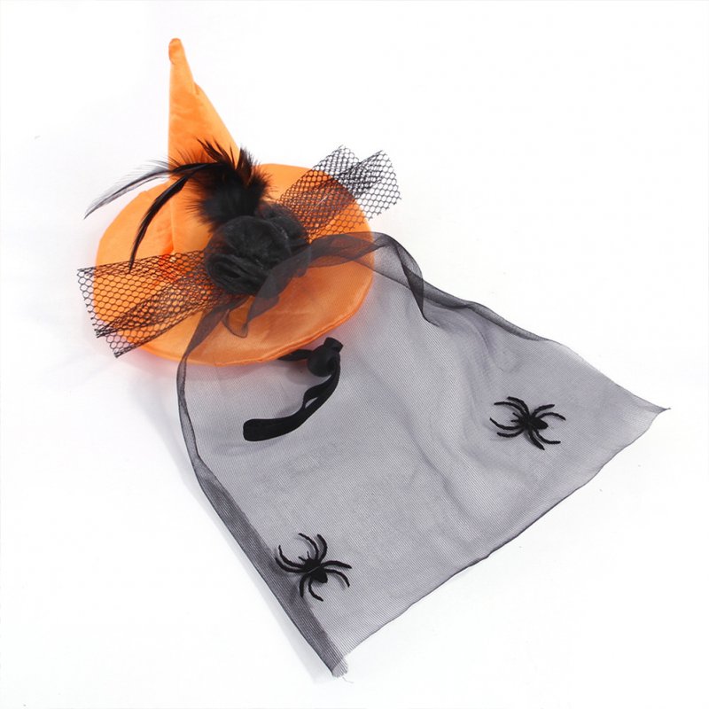 Spider  Headgear With Black Gauze Halloween Hat For Dogs Cats Pet Supplies Orange_One size