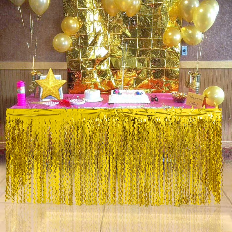 Spiral Tassel Table Skirt for Wedding Birthday Party Decoration Gold_275CMX high 75CM