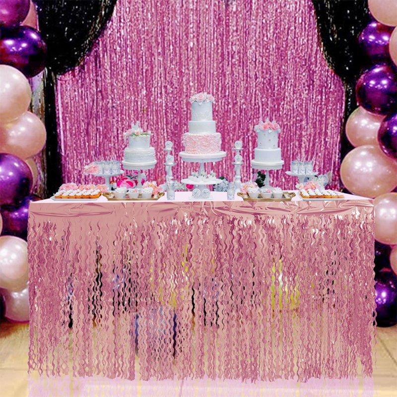 Spiral Tassel Table Skirt for Wedding Birthday Party Decoration Rose gold_275CMX high 75CM