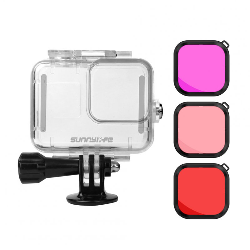 Sports Camera Waterproof Shell Protective Cover Underwater Photography Diving Stick Buoyancy Stick for GoPro Hero 8 Camera Accessories 1*case+3*filters