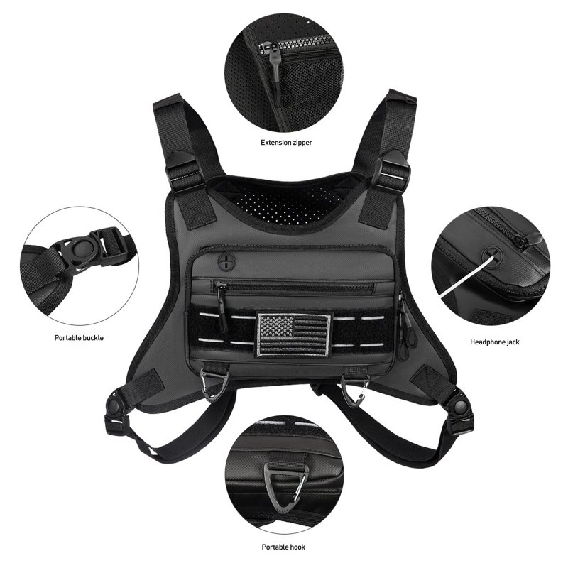 Sports Chest Bag With Built-In Phone Holder Water Resistant Lightweight Front Running Vest Bag Rig Pouch Vest For Outdoor Workouts Cycling Hiking black 5 inch
