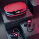 Sports Ipx5 Waterproof Wireless S730 Bluetooth compatible  Earphones Digital Display Tws Noise Reduction Hanging Ear Headset red