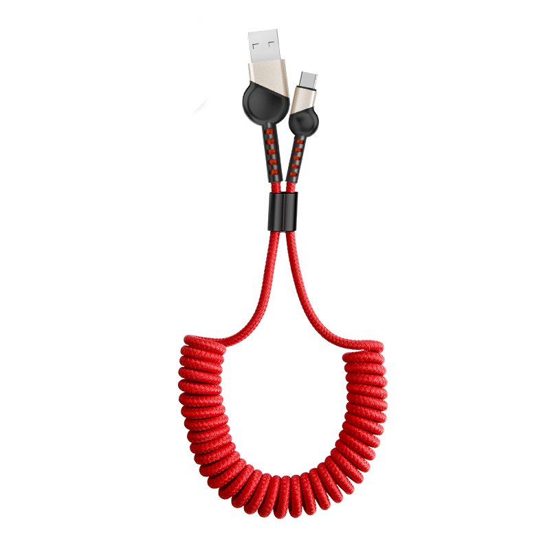 Spring 2a Usb Cable 3 In 1 Braided Spring Mobile Phone Fast Charging Data  Cable TYPE-C-Red