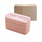 Stackable Bento Box 3 Layer Lunch Box With Fork And Spoon 3 Grid Design Detachable Compartment Tray Rectangular Lunch Box Kit For Boys Girls Children 3-layers  pink (900ml)