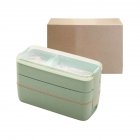 Stackable Bento Box 3 Layer Lunch Box With Fork And Spoon 3 Grid Design Detachable Compartment Tray Rectangular Lunch Box Kit For Boys Girls Children 3 layers - green (900ml)