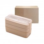 Stackable Bento Box 3 Layer Lunch Box With Fork And Spoon 3 Grid Design Detachable Compartment Tray Rectangular Lunch Box Kit For Boys Girls Children 3 layers - Beige (900ml)