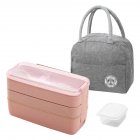 Stackable Bento Box 3 Layer Lunch Box With Fork And Spoon 3 Grid Design Detachable Compartment Tray Rectangular Lunch Box Kit For Boys Girls Children 3-layer suit - pink